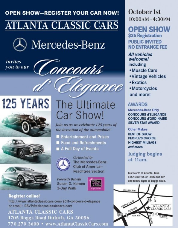 Flier for the October 1 Car Show at Atlanta Classic Cars